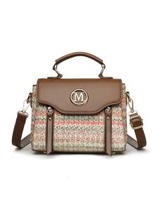 Retro Minimalist Printed Crossbody Bag With Adjustable PU Strap, Flap Closure, New Year - Maroon - View 4