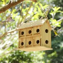Bird Houses For Outside, 12 Hole Wooden Bird House For Bird Families, Hanging Birdhouse Nesting Box For Wren Finch Bluebirds, Outdoor Garden Bird Hotel - 1 - View 5