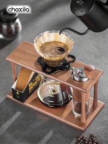 choxila 1 buah/7 buah Set Penyimpanan Kopi, Termasuk: Teko Kopi 600ml, Cangkir Saringan Kaca, Sajian Kaca, 100 lembar Kertas Saringan Kopi, Penggiling Biji Kopi Manual, Toples Biji Kopi Kaca, Dudukan Multifungsi - Rak penyimpanan - View 2