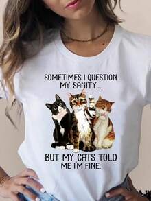 Camiseta estampada de moda 3D con diseño de gato, encantadora y a la moda, ropa linda para mujer, camisetas de manga corta de verano, camisetas gráficas para damas -llilys-llilys LSNR - Blanco - Ver 5