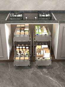 1pc 2-Tier Kitchen Storage Rack, Sink Organizer, Kitchen Utensil Storage Box, Spice Storage Box, Multi-Compartment Drawer-Style Storage Rack, Suitable For Kitchen, Bathroom, Can Store Mugs, Coffee Cups, Etc. - Grey - View 2