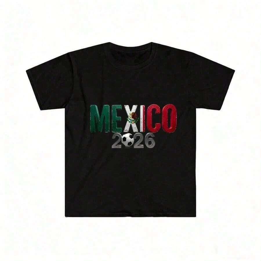 Camiseta Negra con Diseño de la Copa Mundial de Fútbol México 2026 para Eventos Deportivos y Uso Casual - Negro - Ver 1