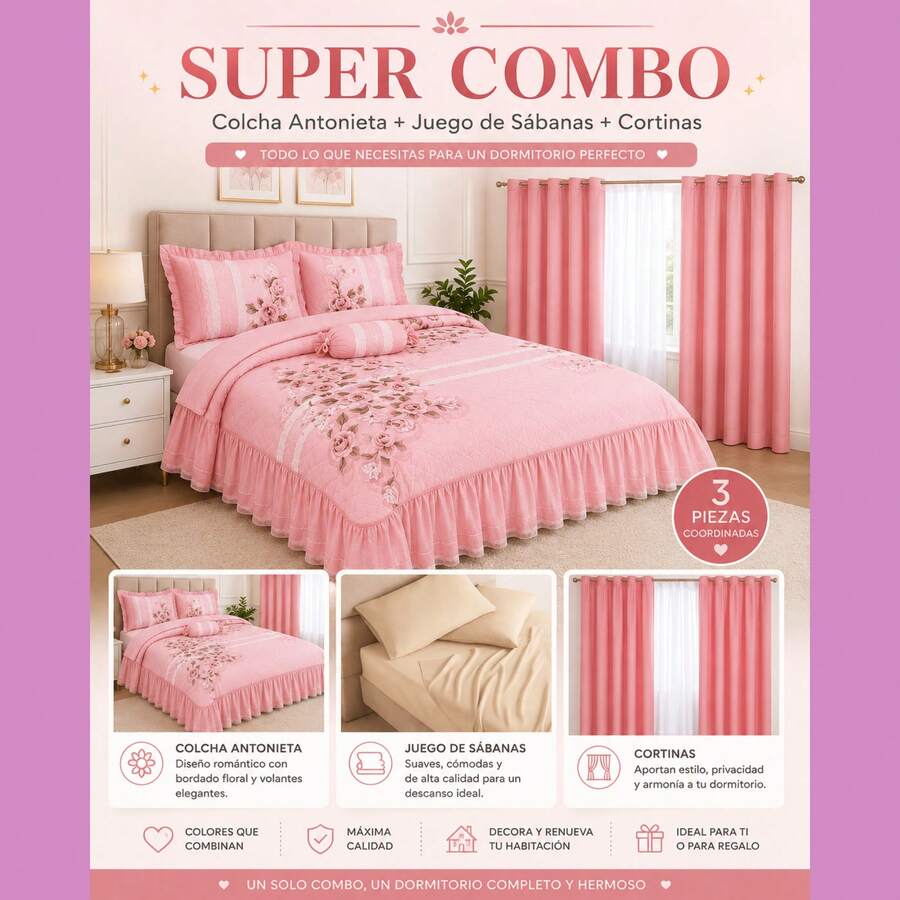 Refresh Your Bedroom With This Complete Bedding And Curtain Set From BEAUTTY HOME - ANTONIETA - View 1