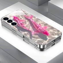 Expédition 24h depuis DE/FR/ES | Étui en verre trempé argenté électrolytique avec motif de poisson koï rose porte-bonheur créatif, protection de caméra et antichoc – Compatible avec Apple 11/12/13/14/15/16/17 Pro Max/Plus/SE/Air – Cadeau parfait – Pour Samsung Galaxy S21/S22/S23/S24/S25 Ultra - 1 image couleur - Voir 5
