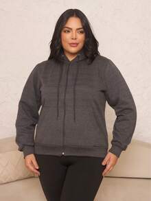 Women's Plus Size Blouse With Zipper, Pockets, And Fur Trim. - Granate - Ver 4