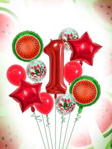 11pcs 32-Inch Red & Green Number Balloon Set, 18-Inch Watermelon Foil Balloon, Star Balloon, 12-Inch Red & Green Foil Confetti Transparent Latex Balloon, Suitable For Birthday Party, Watermelon Party, Summer Party Decoration - Multicolor - View 22