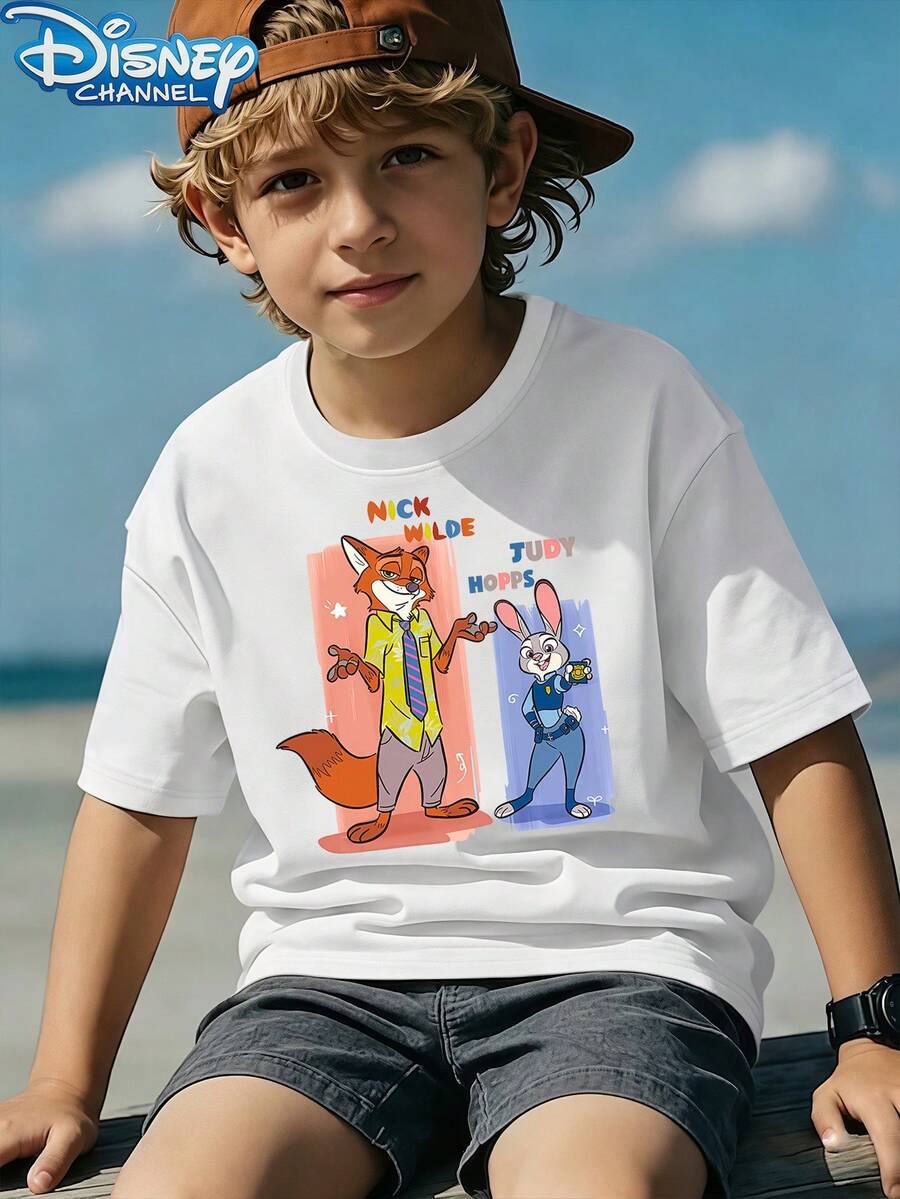 Disney 1 Piece Boys Casual Zootopia Nick Wilde Judy Hopps Graphic Short Sleeve T Shirt Teen Boy Clothes Boys Clothes Shirts Baby Tee For Daily Summer - White - View 1