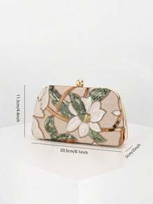 Vintage Champagne Sequin Floral Clutch Bag,Luxury Bag,Designer Inspired Handbag, For Wedding Party Bridesmaid Gift, Gold Clutch Purse,Vacation Purse - 金色 - 查看 9