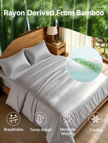 HONEYMOON 100% 竹纖維黏膠被套組，涼感床上用品套裝，適合怕熱睡眠者，PureWoven 奢華絲滑柔軟，畢業/返校禮物，大學宿舍/公寓必備，適合房間居家臥室裝飾，宿舍裝飾，灰色 - 灰色 - 查看 7