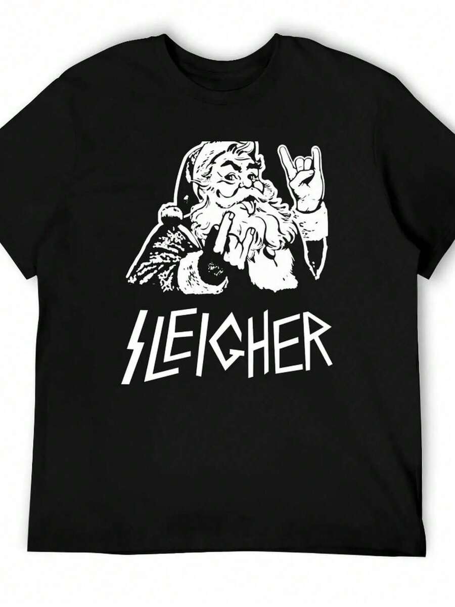 2026 Summer New Arrival [100% Cotton] Hail Sleigher T-Shirt, Men's Printed T-Shirts, Men's Anime T-Shirts, Men's T-Shirts, White T-Shirt Pack..Loose, Casual, Fashionable, Suitable For Commuting, Daily Wear - 黑色 4 - 查看 1