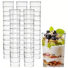 10pcs/50pcs/100pcs 100ml Straight Round Transparent Plastic Mousse Cups - Durable Clear Dessert Cups Suitable For Tiramisu, Pudding, Jelly, Cheesecake - Perfect For Weddings, Birthdays, Buffet Parties And Dessert Tables - Transparent - View 4