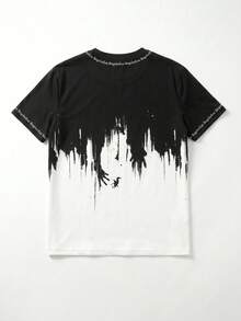 GRDR Set Kaos Lengan Pendek dan Celana Pendek Pria Motif Gradien Tinta Los Angeles, Pakaian Olahraga Kasual Musim Panas 2 Potong, Nyaman dan Bernapas, Bergaya - Hitam dan Putih - View 8
