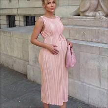 WNST
 MaterniWear Vestido de maternidad de unicolor con cuello redondo, cintura con lazo y sin mangas - Blanco - Ver 4