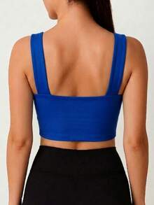 Women's Cropped Top In Spandex With Padded Cups, Super Comfortable, Summer Fashion. - Blue 2 - View 5