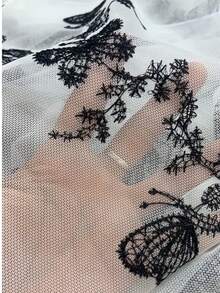 1pc White French Romantic Style Black Butterfly Embroidered Sheer Curtain, Semi-Transparent Pastoral Style, Rod Pocket Design, No Drawstring, Suitable For Living Room, Bedroom, Balcony, Office Home Decor, All Seasons - White - View 3