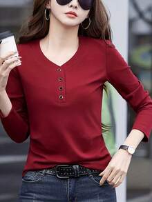 Elegant And Modern Top For Women - 酒紅色 - 查看 3