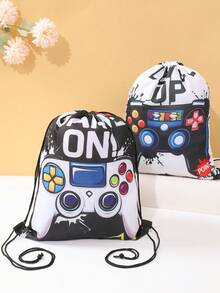 6pcs Black & White Game Console Pattern Baby Shower Party Drawstring Backpack Gift Bags, Game Console Theme Gender Reveal Party Favors, Packaging Supplies Gift Bags, 1st Birthday Party Gift Bags, Baby Shower Party Durable Reusable Bags, Newborn Party Table Decor, Baby Shower Decorations, Baby Shower Gifts, Gender Reveal Decorations, Casual Style, Birthday Party Decorations, Fashion Backpacks, Snack Storage Bags, Candy Bags, Party Favors - Black and White Game Console - View 9