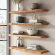 Rustic Wooden Floating Wall Shelf, Heavy Duty Mounted Display Rack, Easy To Install Storage Organizer, Suitable For Living Room Bedroom Bathroom Kitchen, Decorative Shelf For Plants Books Photos - Multicolor - View 1