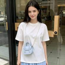 1pc Girls Solid Color Crocodile Pattern PU Magnetic Closure Fashion Handbag Pearl Chain Mini Shoulder Crossbody Bag Suitable For All Seasons Daily Use - A - View 2