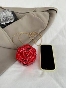 Mini Floral Acrylic Frame Red Evening Bag For Women, New Style Versatile Chain Shoulder Crossbody Bag - Red - View 3