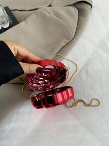Mini Floral Acrylic Frame Red Evening Bag For Women, New Style Versatile Chain Shoulder Crossbody Bag - Red - View 4