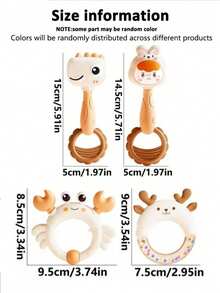 2-In-1 Baby Rattle Teether Set, Cute Cartoon Dinosaur Rabbit Crab Deer Soft Silicone Teething Rattle, Suitable For 0-12 Months Infants, Tummy Time, Stroller, Car, Nursery Sensory Toy, Perfect Baby Shower, Newborn, 1st Birthday Gift - Multicolor - View 10