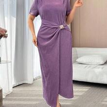 xuehuamaoyi02  Vestido envolvente de unicolor elegante talla grande, para verano - Burdeos - Ver 4