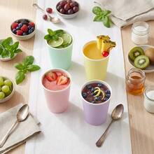 10/20/40pcs Macaron Color Palette Rainbow Solid Color 9oz Disposable Paper Cups, Soft Pink, Lavender Purple, Mint Green, Yellow Drinking Cups, Suitable For Baptism, Gender Reveal And Newborn Welcome Party Table Decor - View 3