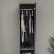 Home Discount Vida Designs Riano 1 Door Wardrobe Storage Organisation Bedroom Furniture Tall Lone Standing Cupboard Easy To Build MDF  - Grey - Grey - View 6