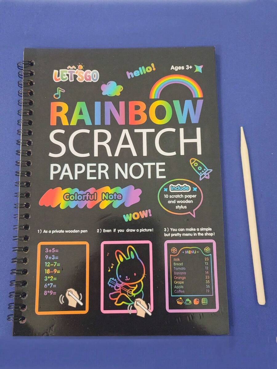 1套彩虹刮畫書，兒童刮畫繪畫套裝，創意思考繪畫書，適合女孩與男孩，美術手工用品套裝，完美適合女孩與男孩的創意思考繪畫書，美術手工用品套裝，學校用品