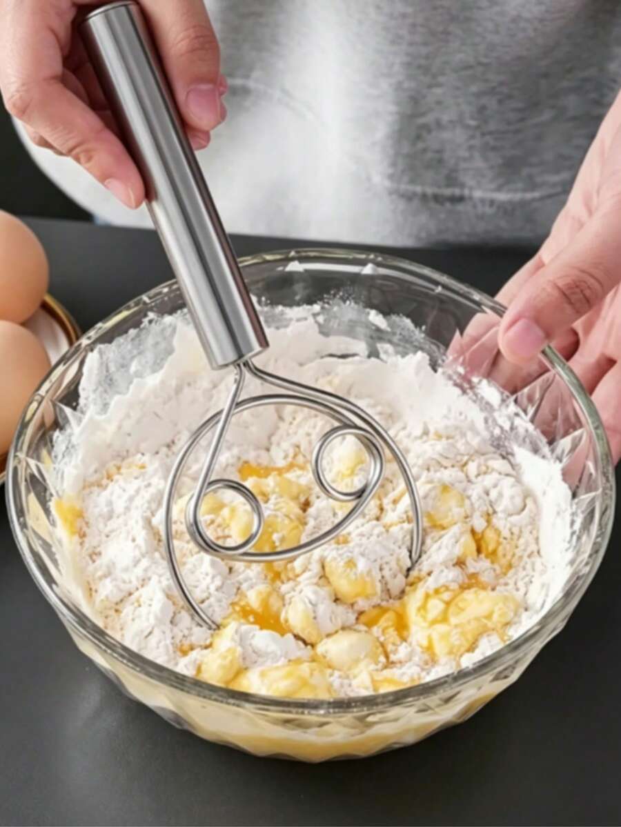 1/2pcs Stainless Steel Handheld Dough Mixer With Ergonomic Handle - Dough Scraper, Dual-Hole Quick Mixing Tool, Suitable For Cooking, Mixing And Beating Eggs, Kitchen Gadgets And Baking Tools, Suitable For Restaurants, Food Trucks