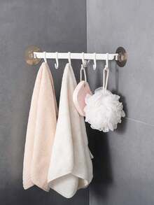 1/2pcs No Drill Adhesive Hook Rack, 6 Hooks Wall Mounted Storage Organizer For Bathroom Kitchen, Heavy Duty Suction Cup Towel Hanger For Robe, Hat, Utensils - Multicolor - View 4