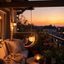 Outdoor Hanging Solar Light, Cute Owl Design, Moon And Star Projection Light, Iron Art Decoration, Suitable For Porch And Lawn - Owl Chandelier - View 4
