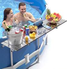 Above Ground Pool Bar Heavy Duty Matte Black Poolside Table Swim Up Drink Holder Floating Snack Tray Floating Bar For Round Oval Frame Pools - Silver Mirror Finish - View 1