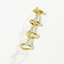 1 pieza Nuevo anillo multicapa, diseño minimalista delicado, anillo de dedo de moda con cristal de strass versátil para mujeres - Dorado - Ver 8