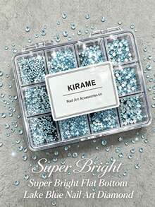 KIRAME 1800顆淺藍色平面圓形水鑽，高品質超亮美甲寶石套組，含1件點花工具，1-5mm閃亮美甲水晶，適用DIY居家美甲、美甲沙龍、美甲用品、夏季與旅行美甲、節日禮物美甲飾品 - 湖藍色 - 查看 6