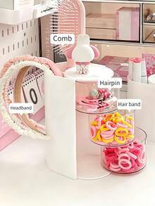 1pc Multi-Layer Rotating Hair Accessory Storage Box, Transparent Dust-Proof Hair Tie Organizer Tray, Hair Clip Headband Rubber Band Hair Tie Storage Rack, Multi-Functional Comb Storage Box, Cosmetic Box, Pencil Case (Storage Box Only, Inner Items Not Included) - Multicolor - View 2