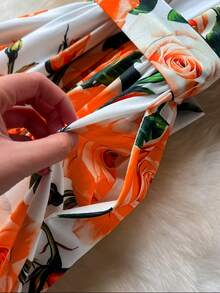 Elegant Women's Floral Print Dress With Short Sleeves, Lapel Collar, And Fitted Waist - Romantic Rose Design, Perfect For Spring Outings, Garden Parties, And Casual Events | Garden Party Dress | Floral Print Dress | Stylish Dress - 象牙白色 - 查看 5