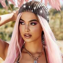 1pc New 100cm Rhinestone Mesh Headscarf With Hollow Design, European And American Style Rhinestone Fishnet Sparkling Head Cover, Fashion Full Rhinestone Face Mask, Music Festival Headscarf, Fashion Party Fishnet Hat Veil Wedding Accessory Summer Headband Beach Scarf Vacay Bandanas - Multicolor - View 8