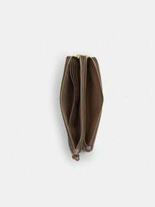 Coach Double Zip Wallet 20 Women's Double Zipper Wristlet Wallet Clutch Bag Signature Print Coin Purse With Wrist Strap - Brown - View 3