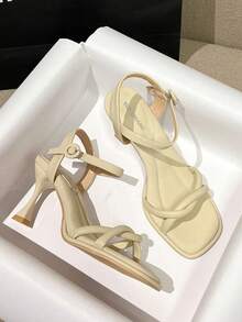 Nuevas sandalias de tacón alto elegantes de primavera/verano 2026, zapatos de mujer minimalistas y cómodos de moda en colores amarillo, beige y morado, con diseño de tacón fino - Amarillo - Ver 1