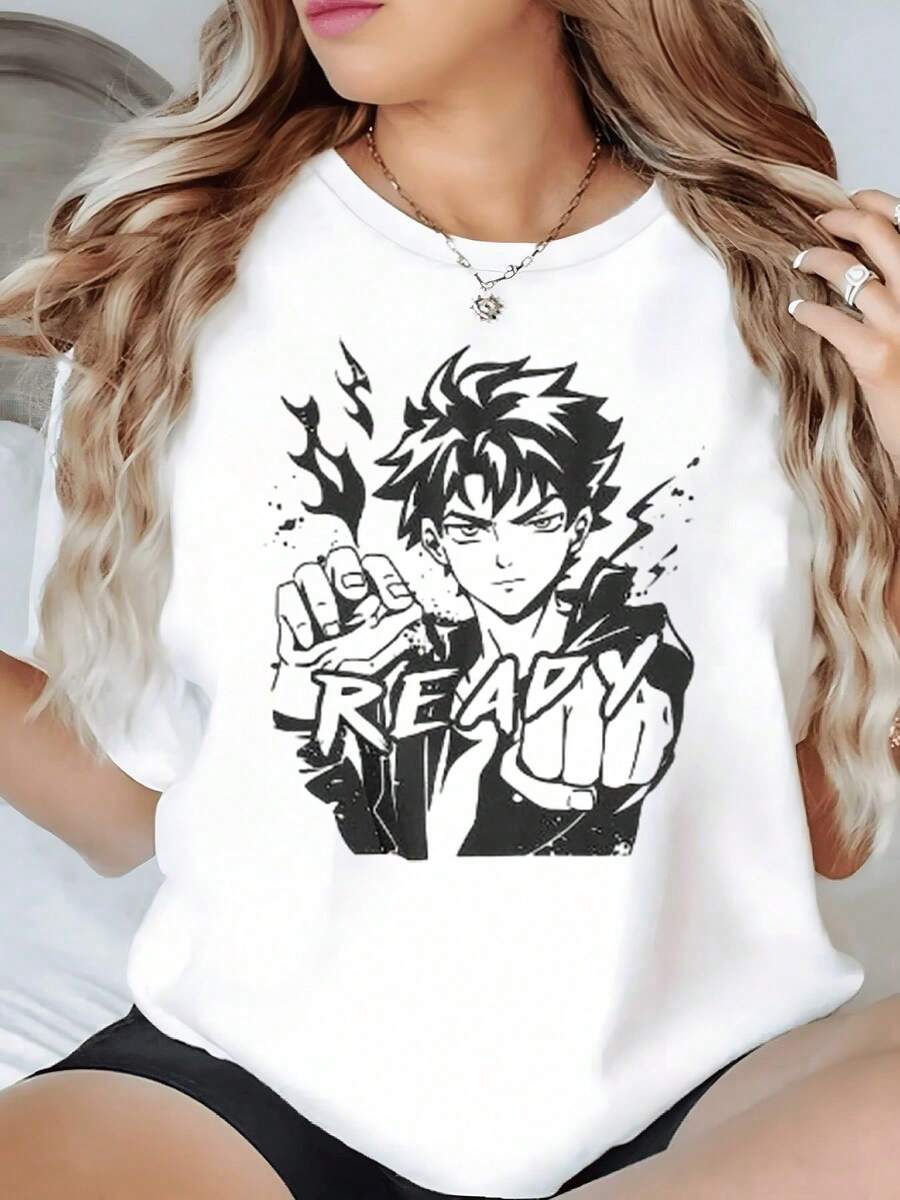 Figure Of A Person With Hair Blowing In The Wind, Fists In A Defiant Attitude, And Fire And Lightning Effects Conveying Energy And Strength. Women's T-Shirt, 100% Cotton, 180g - 白色 - 查看 1