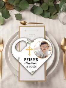 Souvenir Baptisan yang Dipersonalisasi: Pembuka Botol Berbentuk Hati, 8,5 cm, Disesuaikan dengan Foto dan Nama Bayi, Ideal untuk Hadiah Komuni, Souvenir Tamu Pernikahan, Kenang-kenangan Peralatan Dapur, Dekorasi Meja - Multiwarna A - View 7