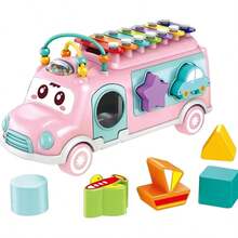 Baby School Bus Toy Percussion Instrument Shape Sorting Sensory Learning Toy For Boys Girls Intelligence Development Pink - Pink - View 2