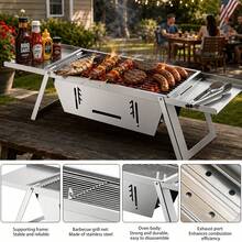 Cepasei Small Portable BBQ Charcoal Grill, Mini Folding Barbecue Grill With 4-Level Heat Control, Outdoor Tabletop BBQ Smoker For Camping, Picnic, Garden, Terrace & Travel - Silvery - View 5