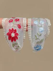 2件組女款刺繡花卉網紗蕾絲寬版髮箍 波希米亞風 女用髮飾 適合日常休閒、外出、海灘度假、拍照氛圍 夏日配件 送禮髮箍 - 彩色 - 查看 6