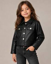 Girls' Modern Faux Leather Jacket, Sizes 2 To 10 Years - 黑色 - 查看 7
