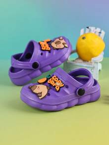 Kids Summer Breathable EVA Clogs Shoes, Unisex Toddlers Anti-Slip Soft Bottom Cartoon Decor Sandals, Closed Toe Slippers For Outdoor Wear - Purple - View 6