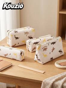 1 buah Tempat Pensil Corduroy Motif Dinosaurus, Ukuran S/M/L, Kantong Pena Resleting Multi-Ukuran, Organizer Alat Tulis Segitiga Estetik, Tas Kosmetik Multifungsi Kapasitas Besar, Kantong Penyimpanan Lembut dan Tahan Lama untuk Siswa Perempuan dan Remaja, Perlengkapan Penting untuk Kembali ke Sekolah & Musim Wisuda, Penggunaan Sehari-hari & Perjalanan - Gaya dinosaurus - View 2