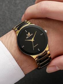 Men's Gift Watch Classic Fashion Rhinestone Dial Casual Business Quartz Wristwatch, Gift For Boyfriend (1pc/Set) Watch Box Not Included - Black - View 2